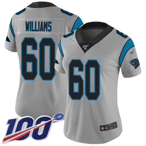 Carolina Panthers Limited Silver Women Daryl Williams Jersey NFL Football #60 100th Season Inverted Legend->women nfl jersey->Women Jersey